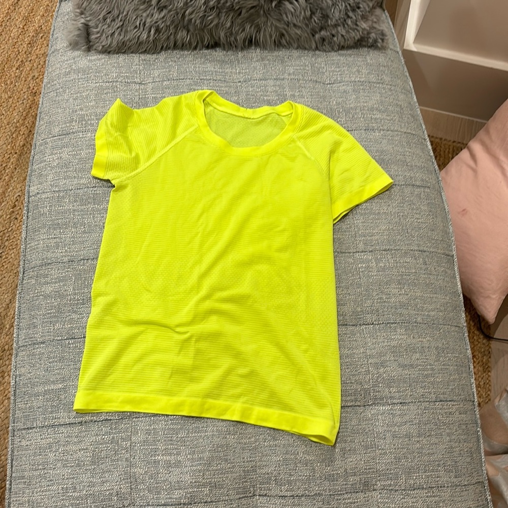 neon yellow lululemon swiftly tech  top